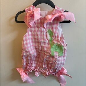 The Bailey Boys Pink Gingham Polka Dot Vintage Inspired Giraffe Baby Romper (6M)